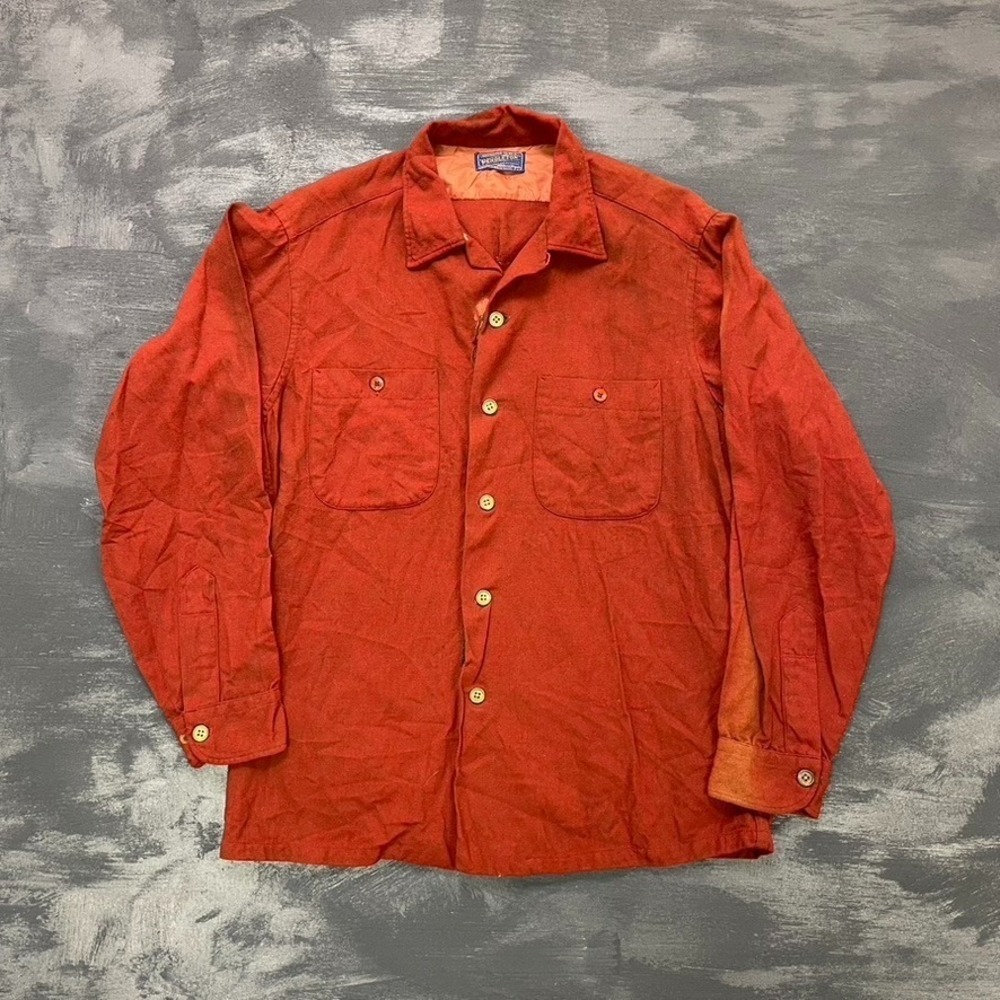 vintage Pendleton wool flannel shirt Mens Small‎ red 1990s loop collar pockets